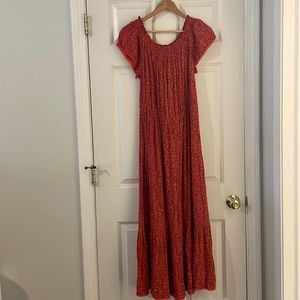 NWOT Old Navy Red Floral Tiered Skirt Off the Shoulder Maxi Dress